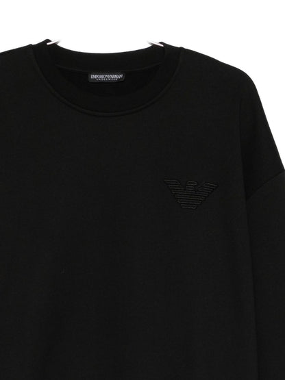 Emporio Armani Fine-Knit Black Sweater with Subtle Logo Detailing Black