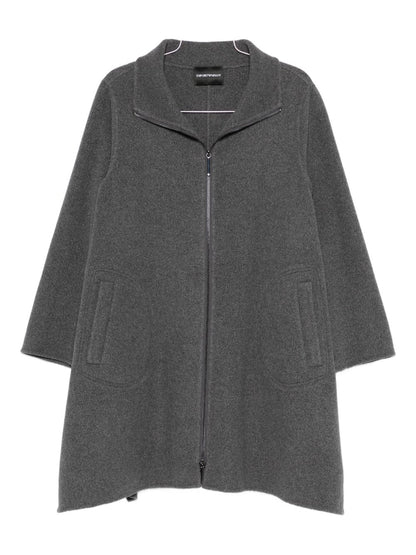 Emporio Armani Grey Wool-Silk Blend Two-Way Zip Coat Grey