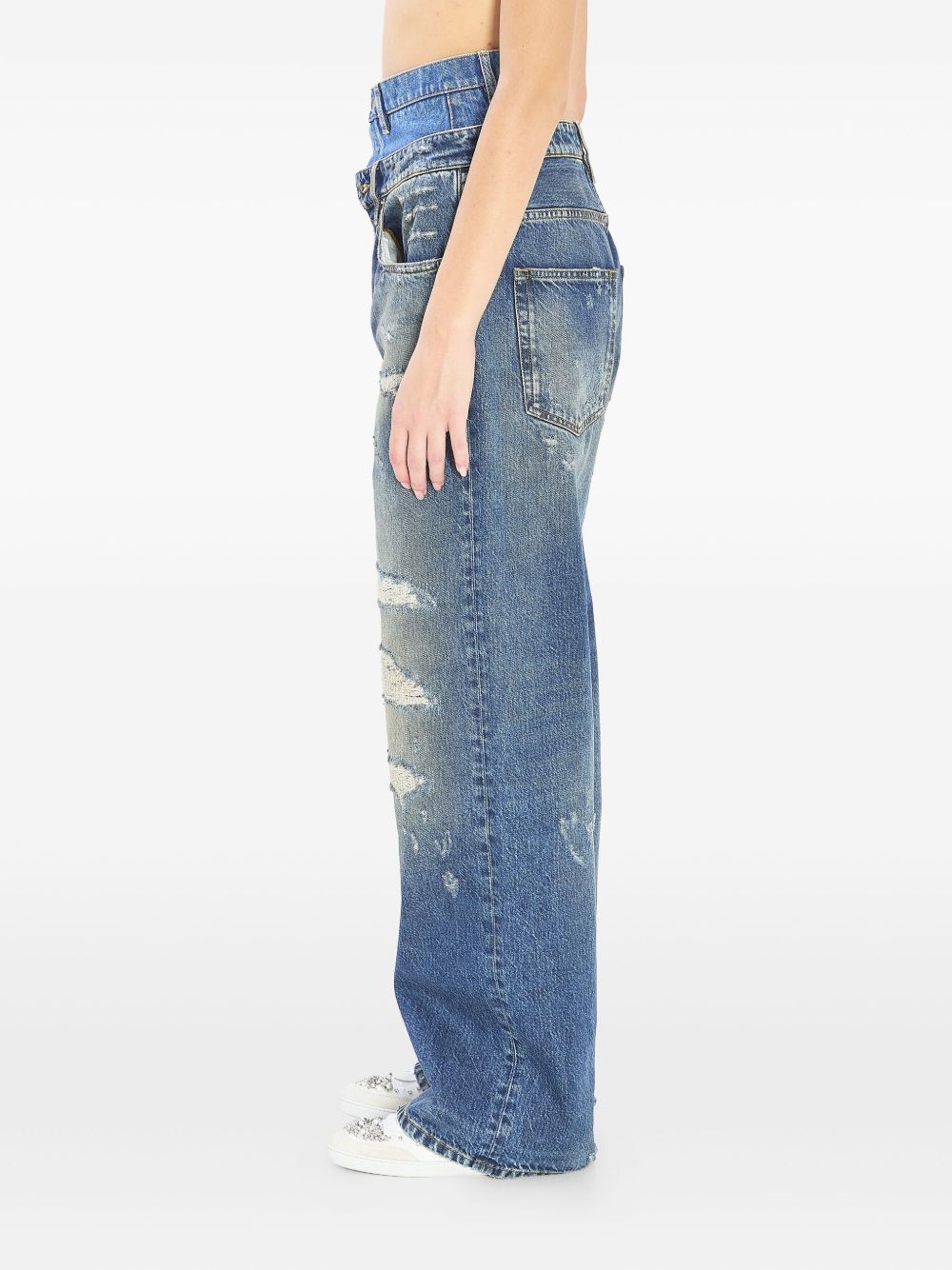 Dolce &amp; Gabbana Distressed Double Waist Blue Jeans Blue