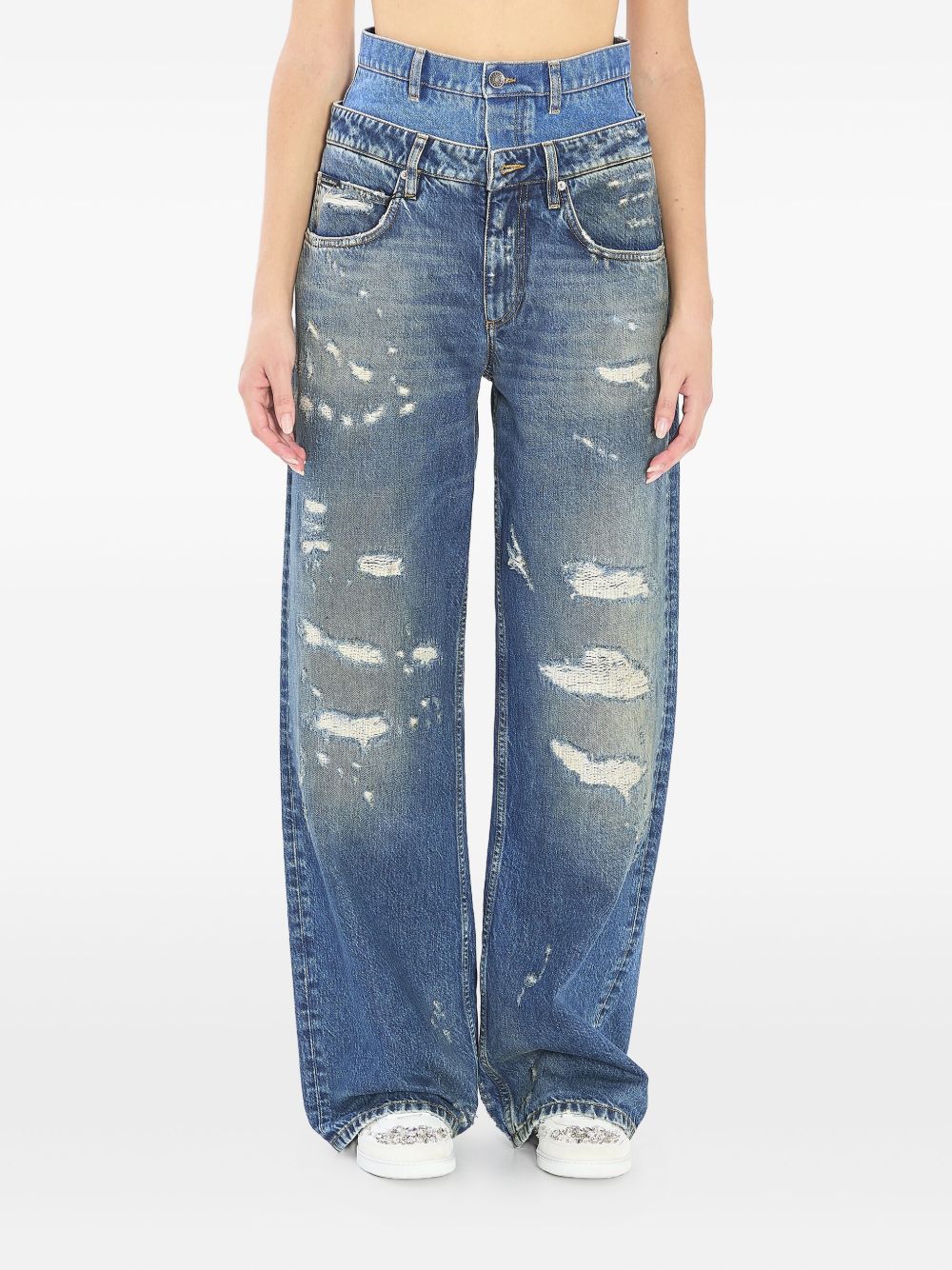 Dolce & Gabbana Distressed Double Waist Blue Jeans Blue