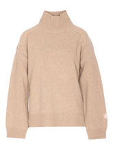 Tory Burch Embroidered Logo Wool Turtle-Neck Jumper Beige beige