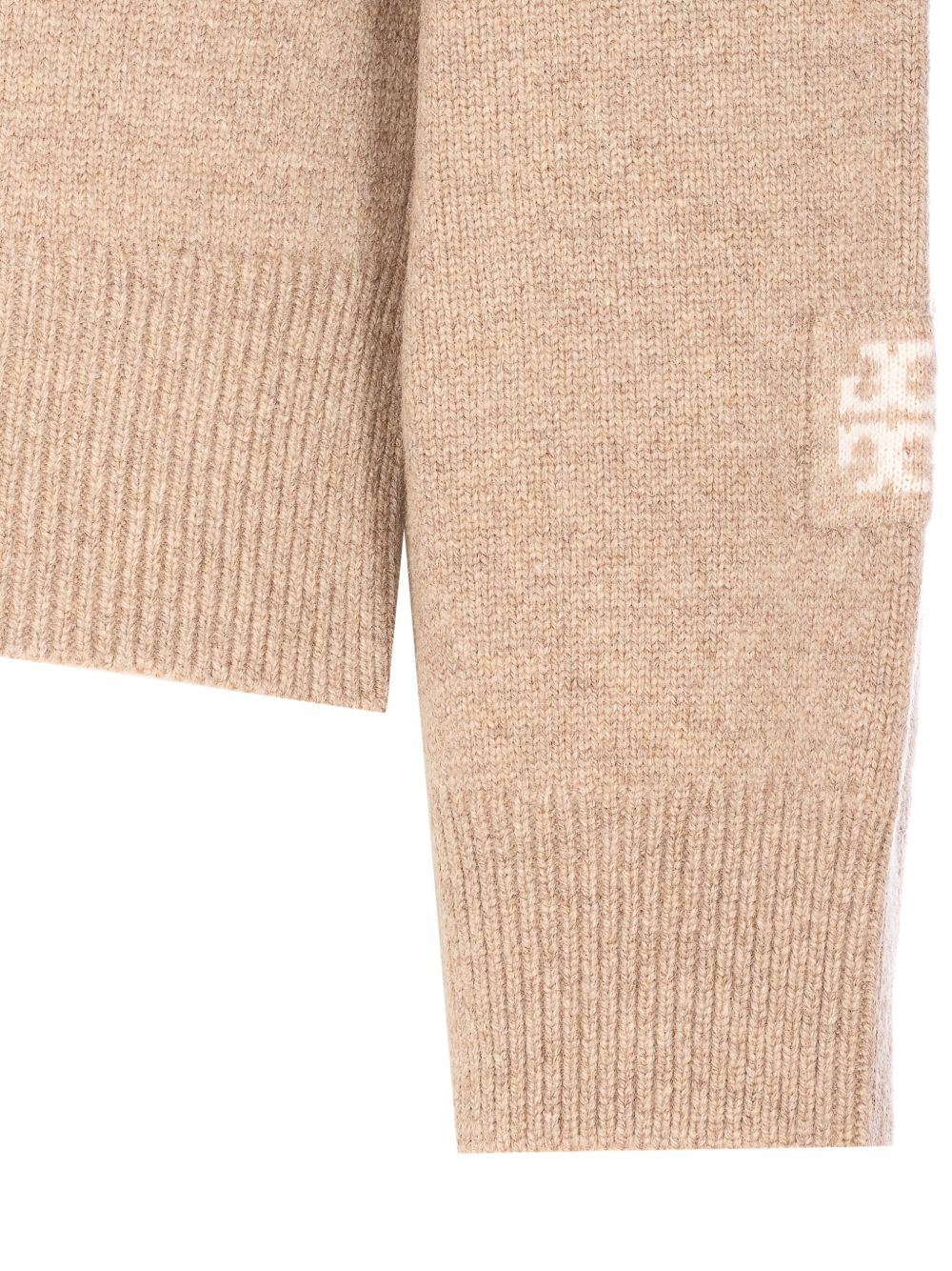 Tory Burch Embroidered Logo Wool Turtle-Neck Jumper Beige beige
