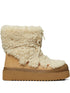 Tory Burch Mellow Shearling Platform Lace-Up Boots Beige