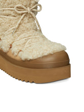 Tory Burch Mellow Shearling Platform Lace-Up Boots Beige