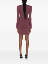 Balmain Ribbed Knit V-Neck Short Dress in Dark Violet Purple