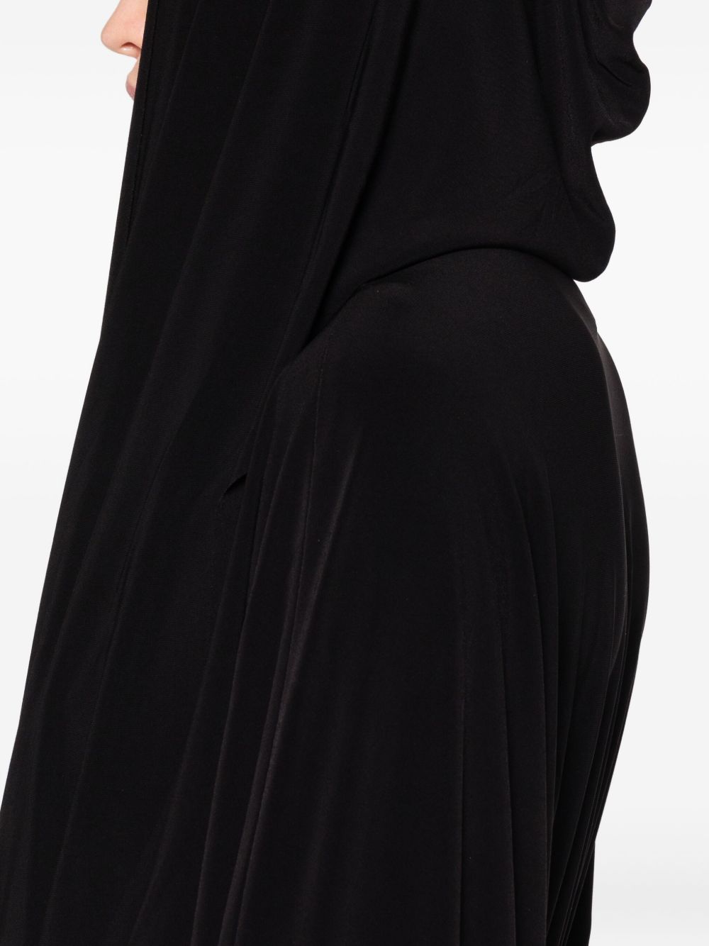 Norma Kamali Oversized Hooded Ruched Black Bodysuit With Long Sleeves Black