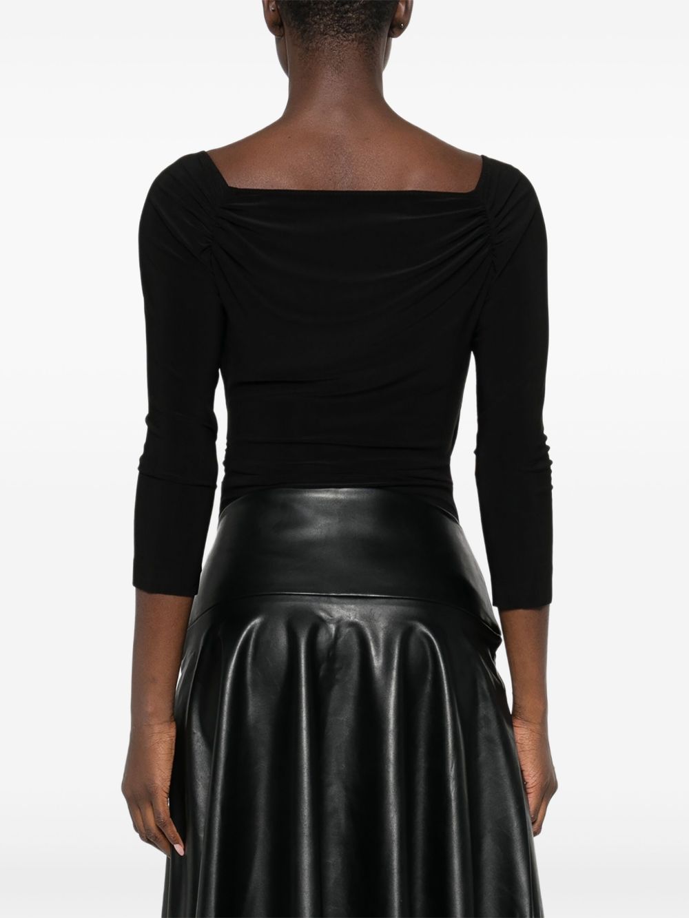 Norma Kamali Draped Off-Shoulder Square Neck Bodysuit Black