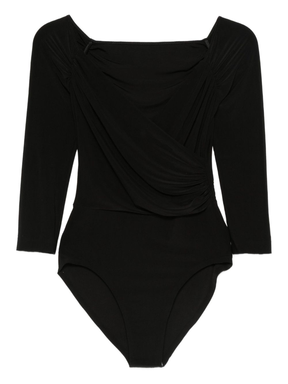 Norma Kamali Draped Off-Shoulder Square Neck Bodysuit Black