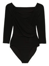 Norma Kamali Draped Off-Shoulder Square Neck Bodysuit Black