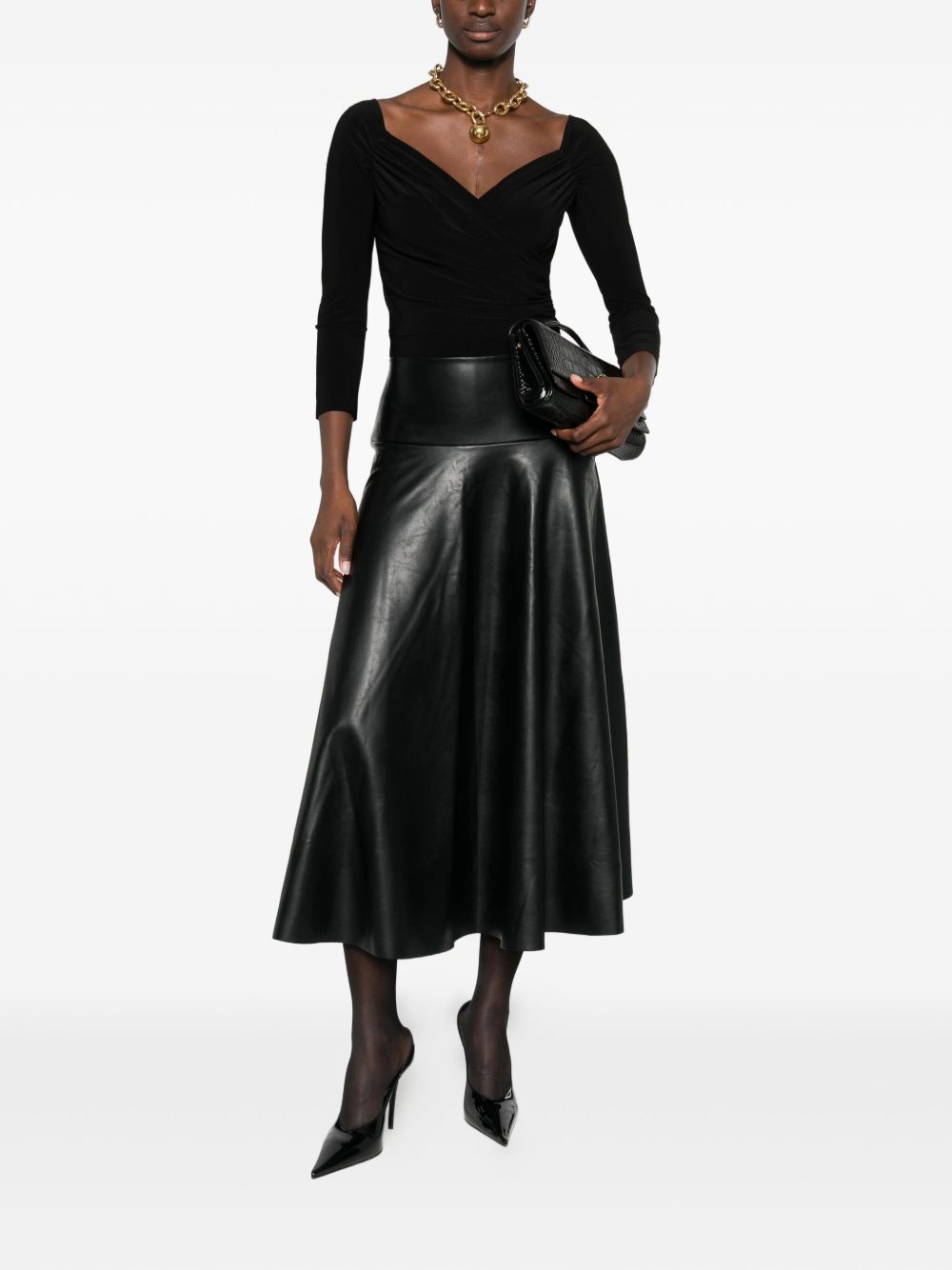 Norma Kamali Pleated Mid-Length Black Skirt Black