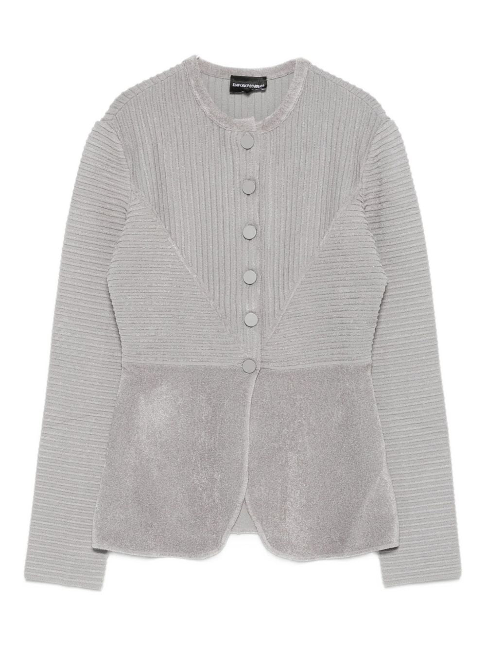Emporio Armani Textured Panelled Buttoned Crewneck Jacket Silver