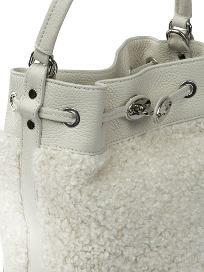 Zanellato Mondà Dolly Small Leather and Fur-Panel Bucket Bag White White