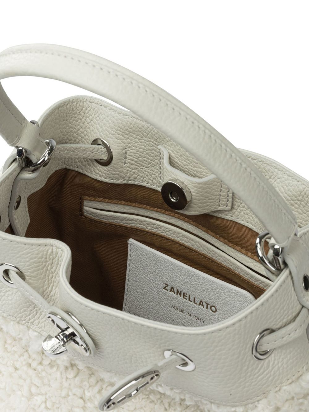 Zanellato Mondà Dolly Small Leather and Fur-Panel Bucket Bag White White