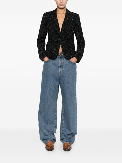 Emporio Armani Lurex Single-Breasted Wool-Blend Blazer Black Black