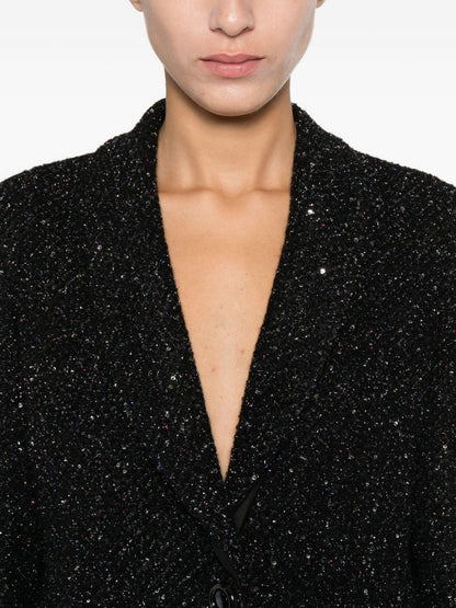 Emporio Armani Lurex Single-Breasted Wool-Blend Blazer Black Black