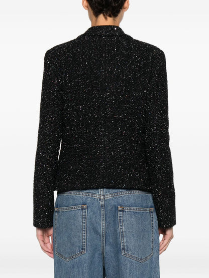 Emporio Armani Lurex Single-Breasted Wool-Blend Blazer Black Black