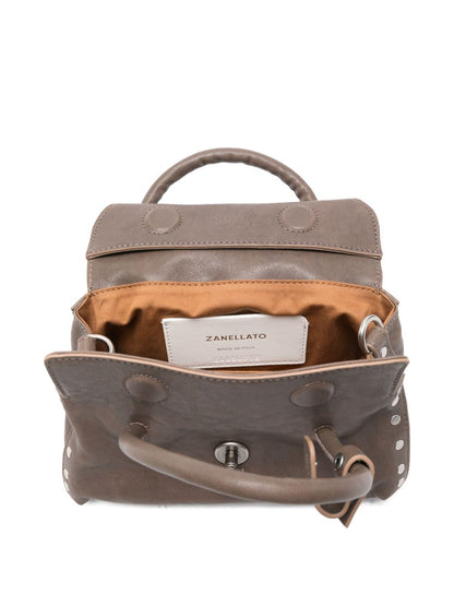 Zanellato Dotta Centauro Small Studded Leather Handbag Grey