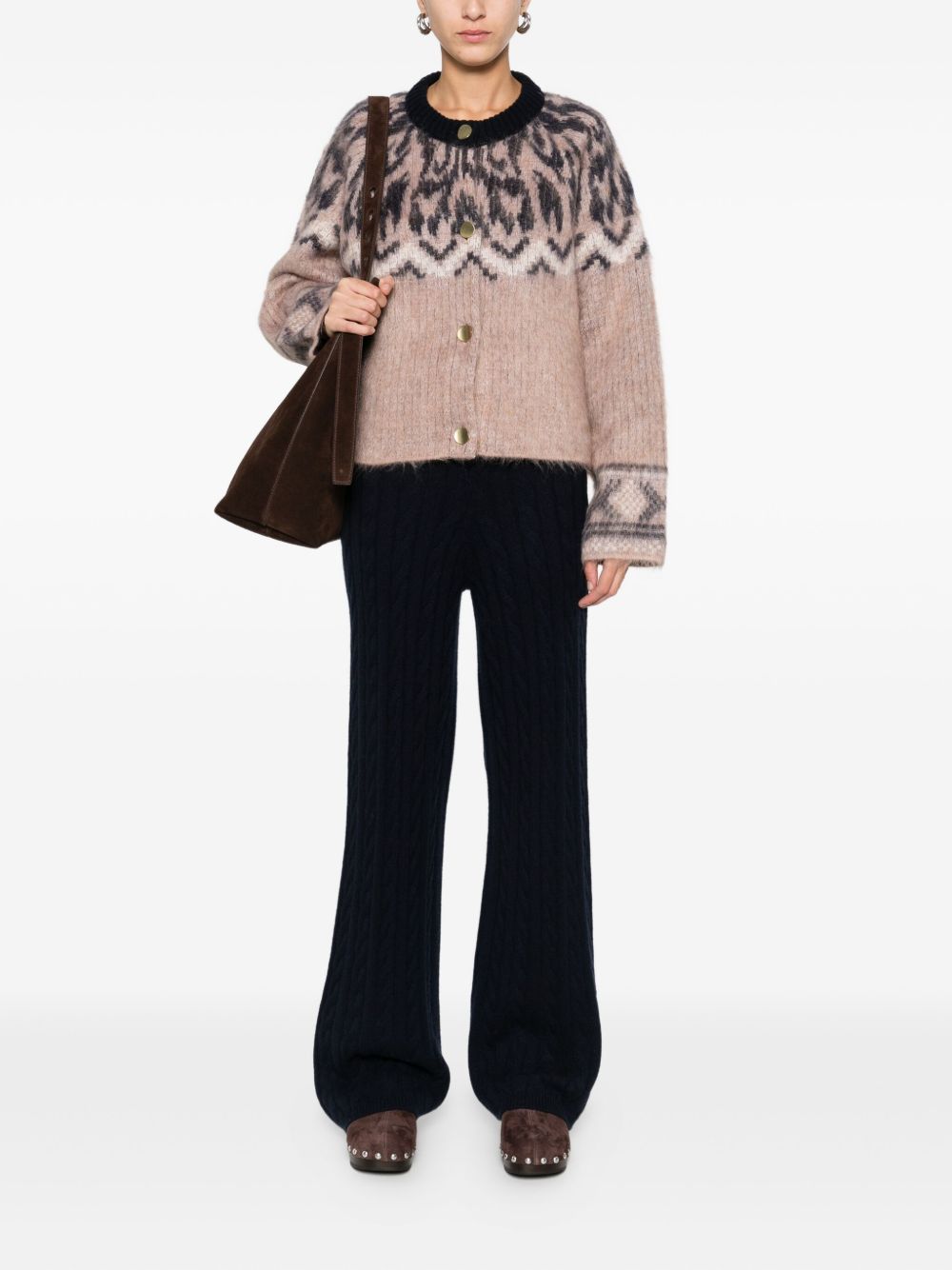 Forte Forte Wool Jacquard Patterned Cardigan Brown brown