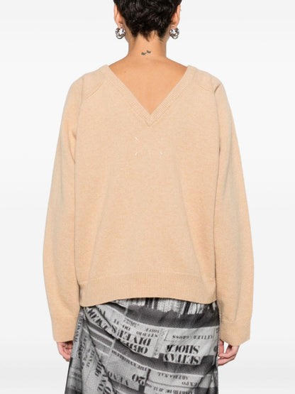 Maison Margiela Crewneck Wool Fine Knit Sweater Camel