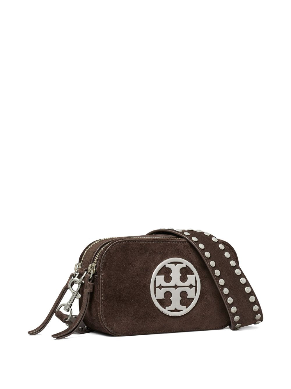 Tory Burch Miller Mini Embossed Suede-Leather Crossbody Bag Brown