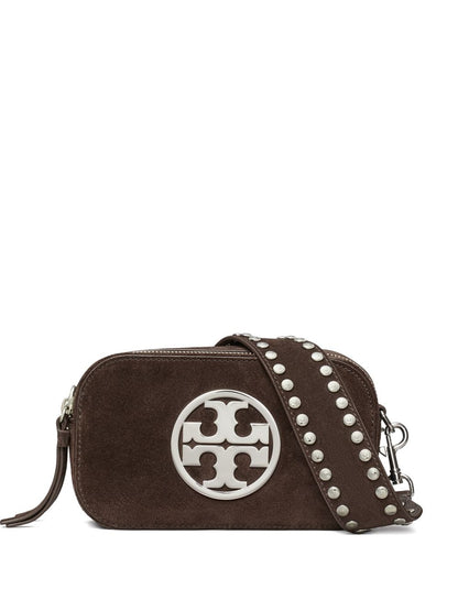 Tory Burch Miller Mini Embossed Suede-Leather Crossbody Bag Brown
