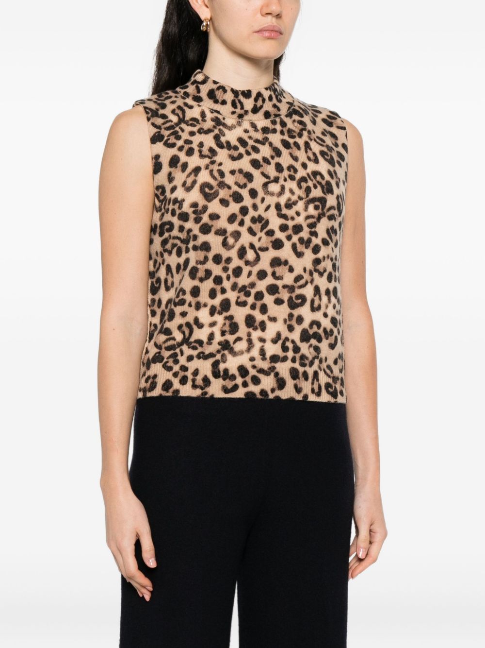 Semicouture Leopard-Print Wool-Cashmere Cropped Vest Brown