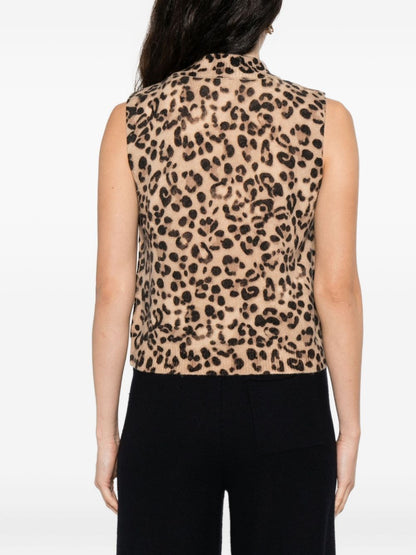 Semicouture Leopard-Print Wool-Cashmere Cropped Vest Brown