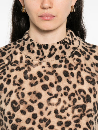 Semicouture Leopard-Print Wool-Cashmere Cropped Vest Brown