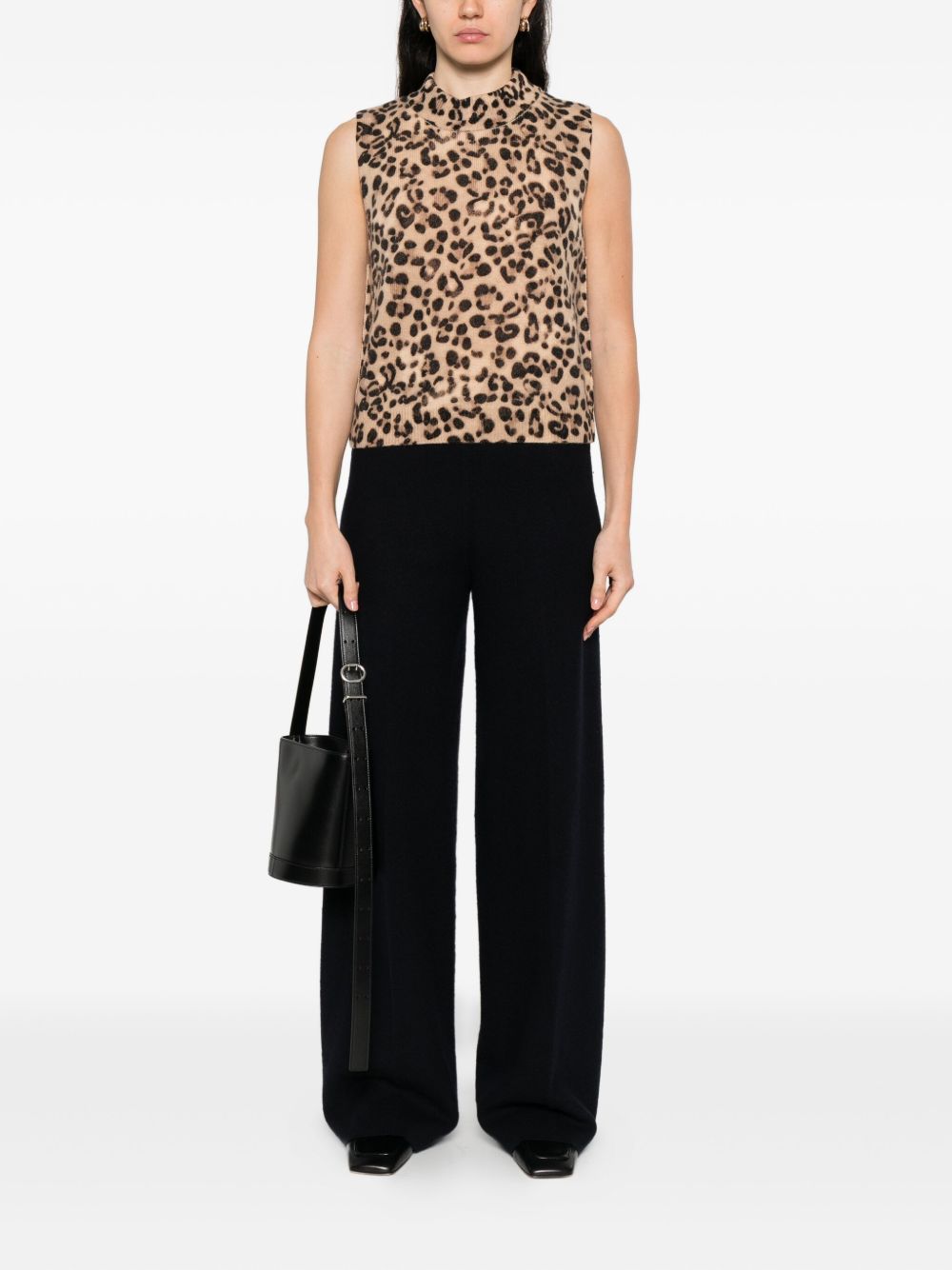 Semicouture Leopard-Print Wool-Cashmere Cropped Vest Brown
