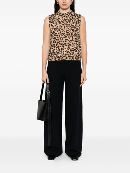 Semicouture Leopard-Print Wool-Cashmere Cropped Vest Brown