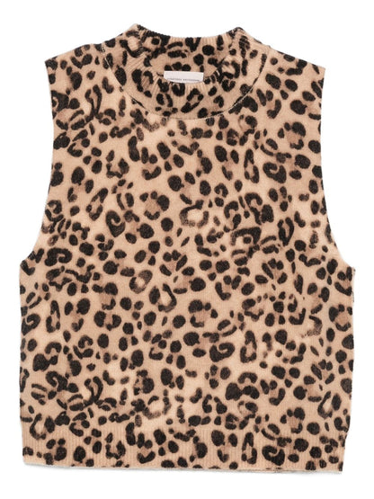 Semicouture Leopard-Print Wool-Cashmere Cropped Vest Brown