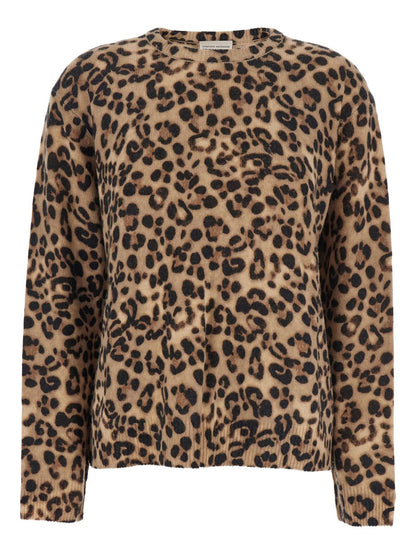 Semicouture Leopard-Print Wool-Cashmere Crewneck Jumper Brown