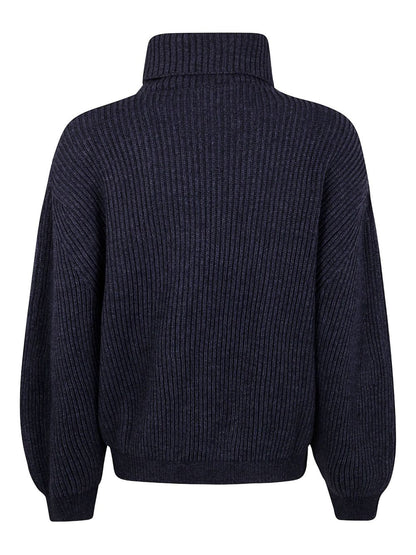 Semicouture Roll-Neck Ribbed Wool-Cashmere Sweater Grey