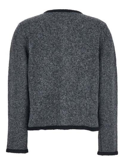 Semicouture Textured Wool-Blend Knit Jacket with Black Trim Grey