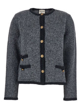 Semicouture Textured Wool-Blend Knit Jacket with Black Trim Grey