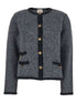 Semicouture Textured Wool-Blend Knit Jacket with Black Trim Grey