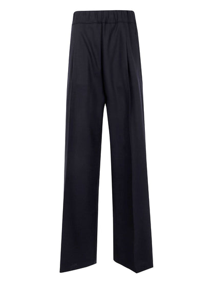 Semicouture Pleated Wool Wide-Leg Trousers Black Black
