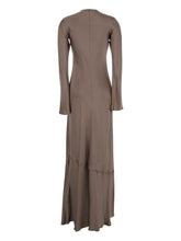 Semicouture Long Satin Dress with Seam Detail Beige