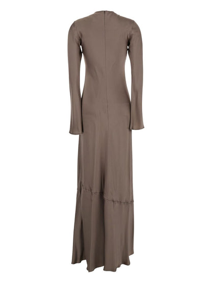 Semicouture Long Satin Dress with Seam Detail Beige