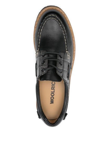 Woolrich Flat Leather Boat Shoes Black