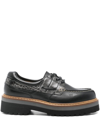 Woolrich Flat Leather Boat Shoes Black