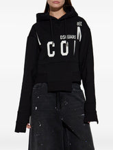Dsquared2 Panelled Cropped Hoodie with Drawstring and Logo Print Black black