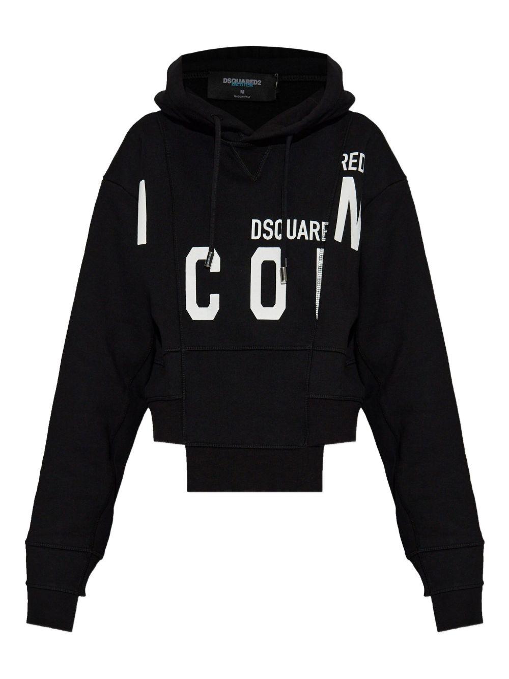 Dsquared2 Panelled Cropped Hoodie with Drawstring and Logo Print Black black
