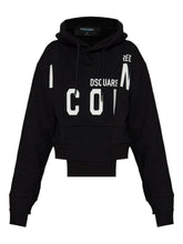 Dsquared2 Panelled Cropped Hoodie with Drawstring and Logo Print Black black
