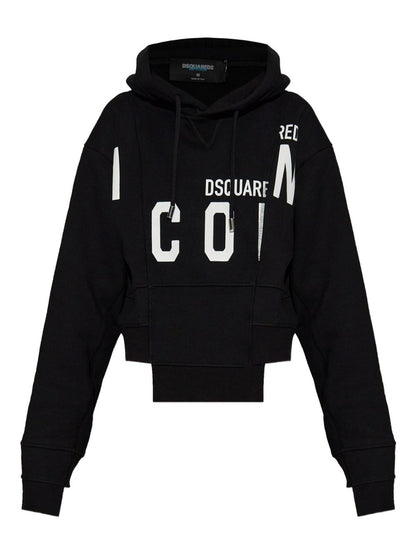 Dsquared2 Panelled Cropped Hoodie with Drawstring and Logo Print Black black