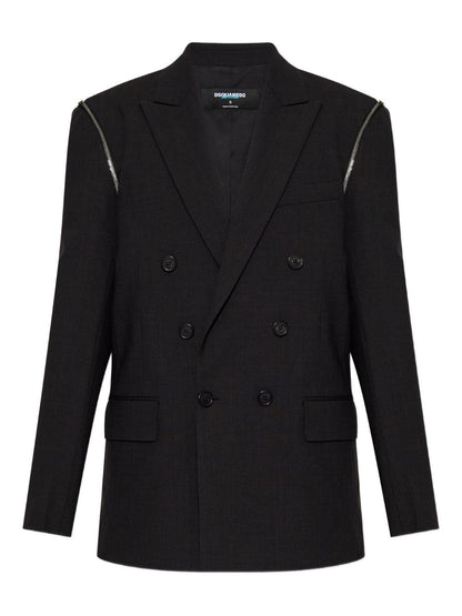 Dsquared2 Double-Breasted Wool-Blend Blazer Grey grey