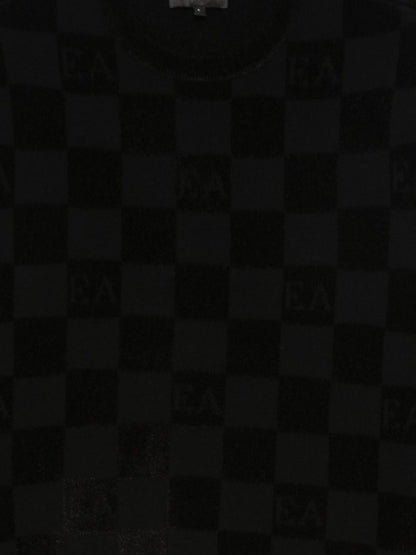Emporio Armani Check Crewneck Sweater in Black Black