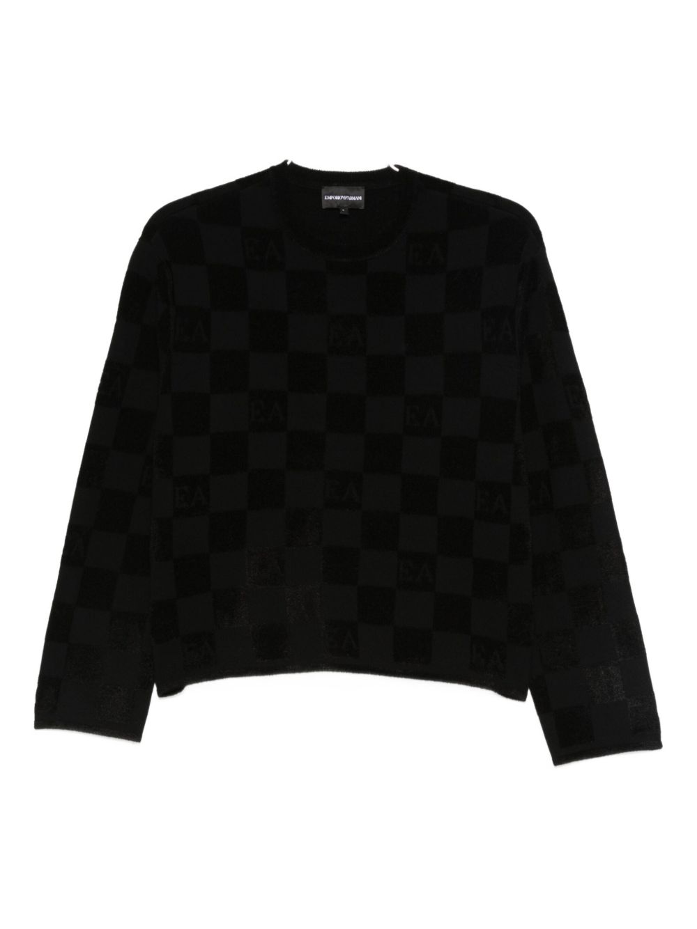 Emporio Armani Check Crewneck Sweater in Black Black