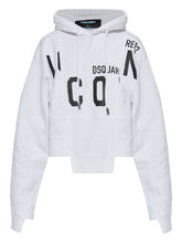 Dsquared2 Cropped Cotton Hoodie with Drawstring and Logo Print White White