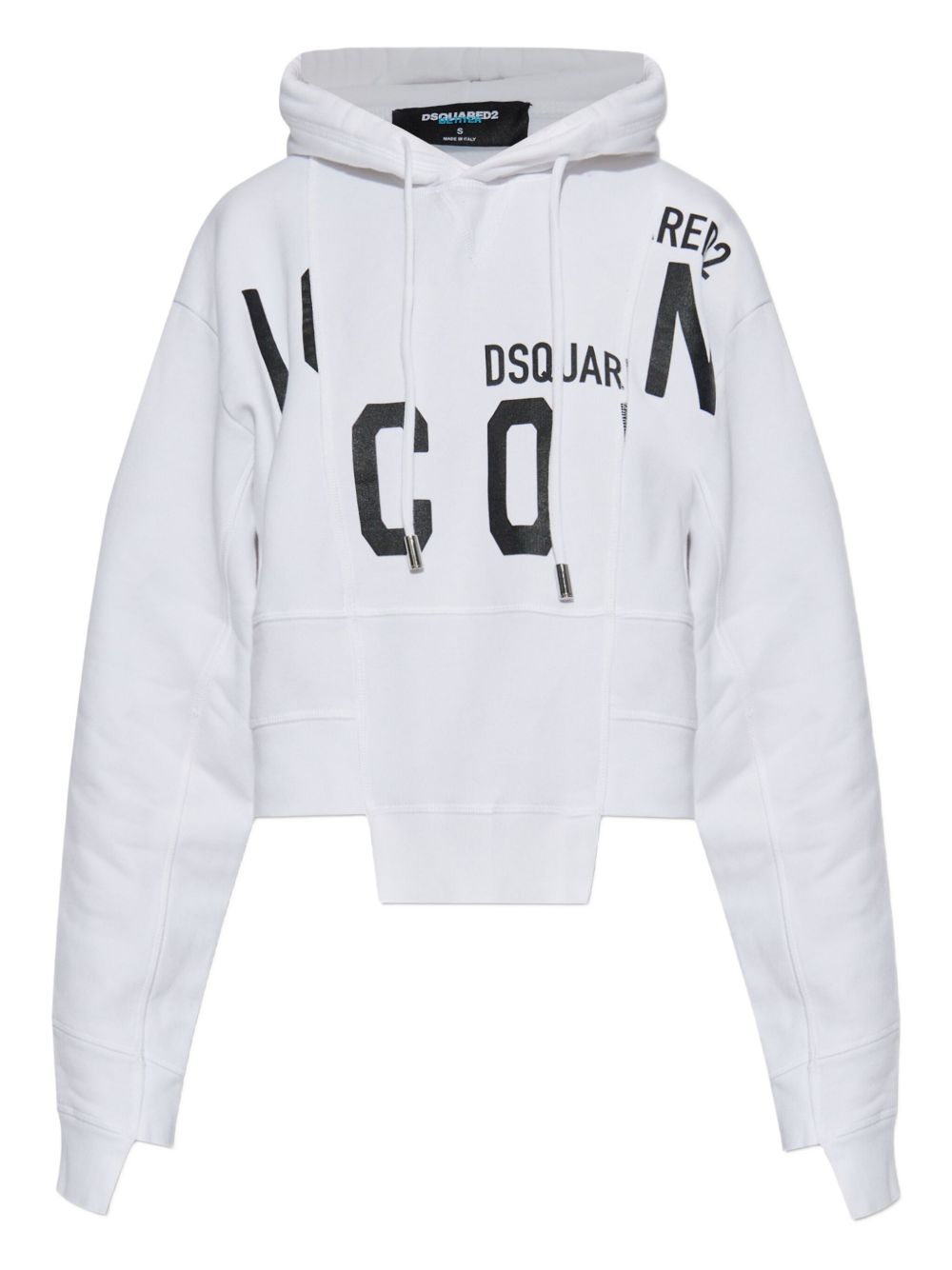 Dsquared2 Cropped Cotton Hoodie with Drawstring and Logo Print White White